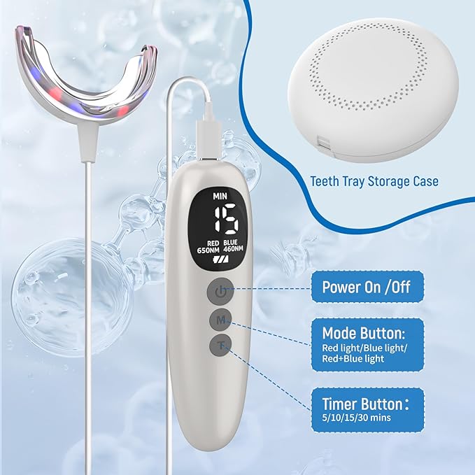 RED+Blue, RED, Blue Light Therapy for Gums, LEDs Periodontal Light, Gum Health Repair Bleeding Gums and Teeth Whitening Accelerator, with Tray Storage Case