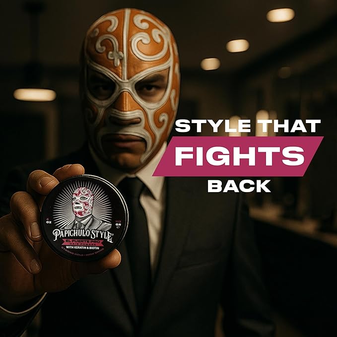 Papichulo Style Deluxe Pomade “El Fuerte Pro” – Strong Hold, High Shine, Adds Volume – Infused with Keratin & Biotin – Water-Based, Flake-Free, Easy Washout, Paraben-Free – Made in USA - 4 oz