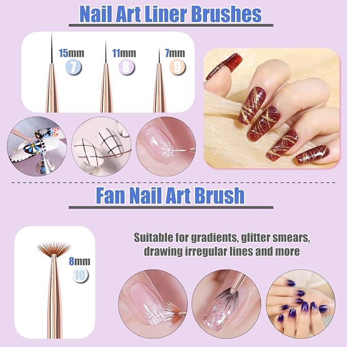 KINGMAS Nail Art Brushes, 10Pcs