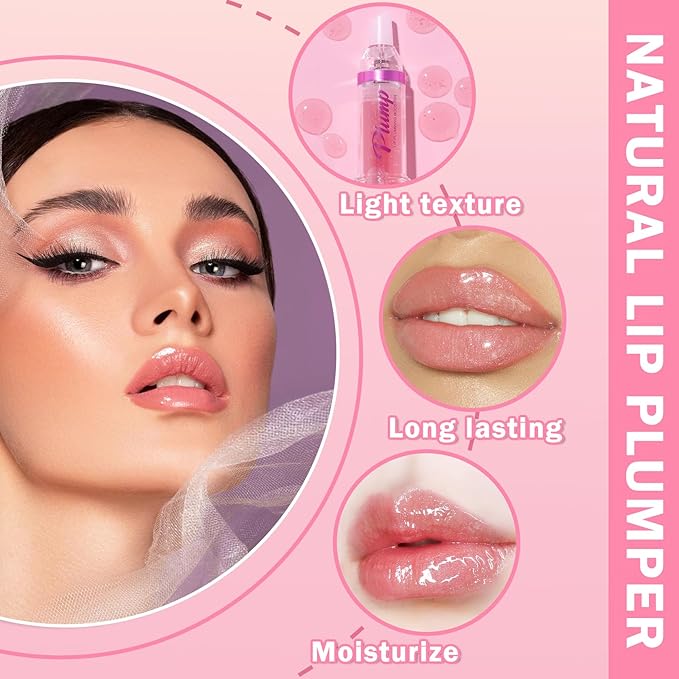 Korean Clear Lip Oil Gloss for Women,Ultra-Hydrating Lip Glow Oil with Chili Extract,Nourishing Lip Oil Tinted,Lip Plumping Booster,Fuller Lips Instantly - 02 Baby Pink
