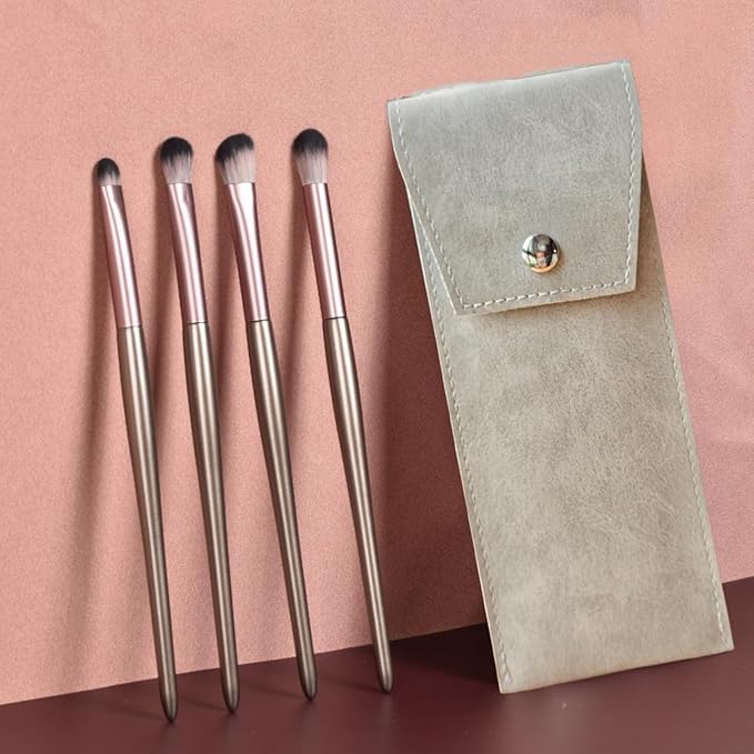 SHELWIN Eyeshadow Makeup Brushes Set with Case 4 PCS Soft Synthetic Hairs Eye Makeup Brushes for Blending Eyebrow Eyeliner Eyeshadow (Rosegold)