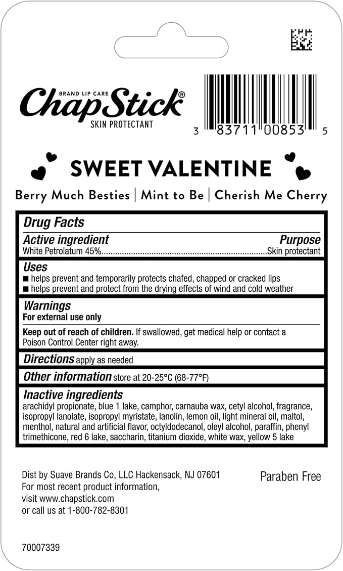 ChapStick Sweet Valentine Gift Lip Balm, Hydrating & Moisturizing Lip Care For Dry, Chapped Lips, Limited Edition Flavors, 3 Pack Variety, 0.15 OZ EA
