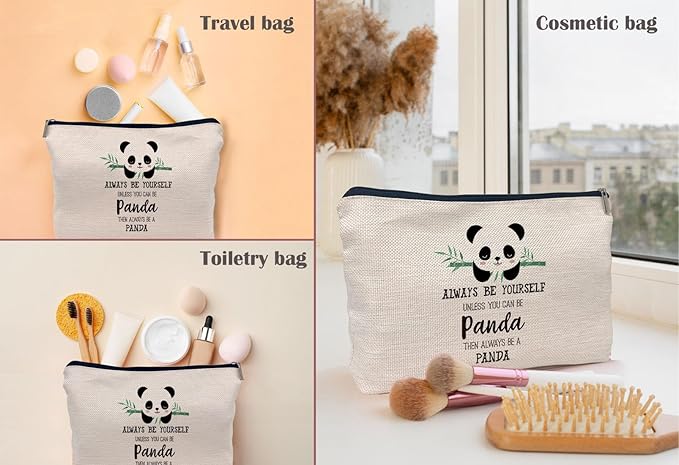 Lacosu Panda Makeup Bag, Cute Panda Bear Cosmetic Bag for Women, Travel Makeup Organizer, Black & White