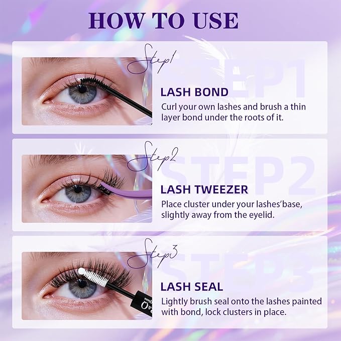 B&Q Lash Clusters Kit Wispy Fluffy - Feath5D 06 Eyelash Clusters Kit with Glue & Tools, Feathered Lightweight Lash Kit, 8-18mm C Curl Waterproof False Lashes