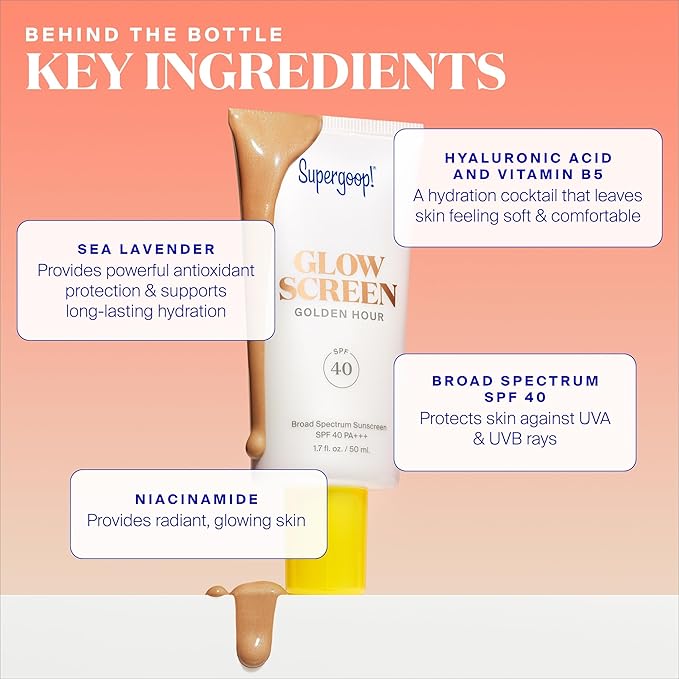 Supergoop! Glowscreen SPF 40, Sunrise (Champagne Glow) - 20 mL, 2 Pack - Glowy Primer + Broad Spectrum Tinted Sunscreen - Helps Filter Blue Light - Hydration - Hyaluronic Acid & Vitamin B5