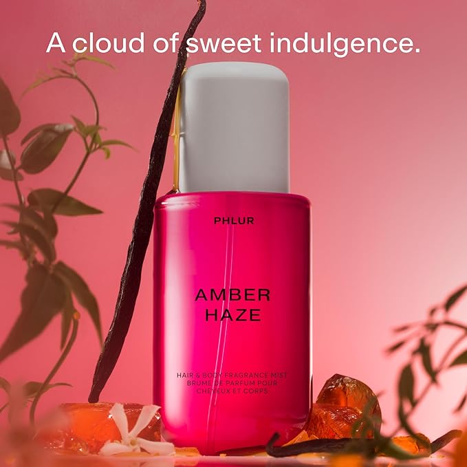 PHLUR Amber Haze Body Mist - Hair & Body Mist Fragrance - Amber, Jasmine, Saffron & Vanilla Body Spray (8 Fl Oz)