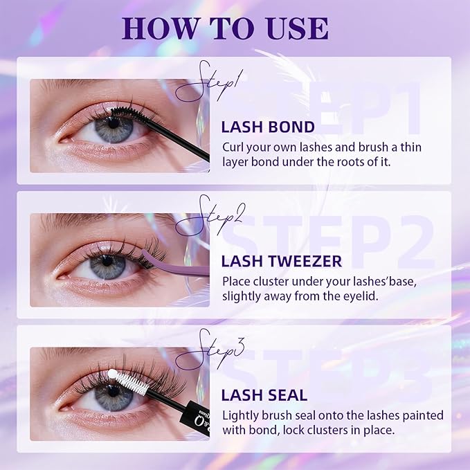 B&Q Lash Clusters Kit Wispy Fluffy - Feath5D 07 Eyelash Clusters Kit with Glue & Tools, Feathered Lightweight Lash Kit, 8-18mm C Curl Waterproof False Lashes