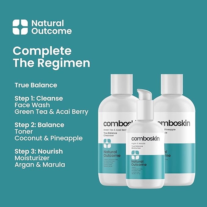natural outcome Combination Skin True Balance Facial Cleanser Green Tea & Acai Berry | Face Wash and Cleansing Gel for Men & Women | Cruelty Free | 8 oz