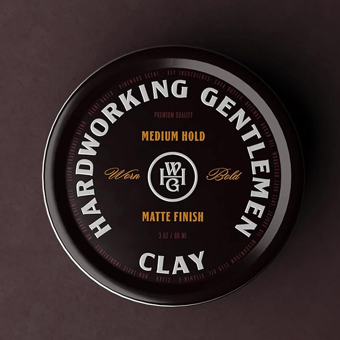 Hardworking Gentlemen Medium Hold Hair Clay For Men, Matte Finish, Holds All Day, Smooth Application, Natural Scalp-Boosting Formula, 3 oz - Made in the USA