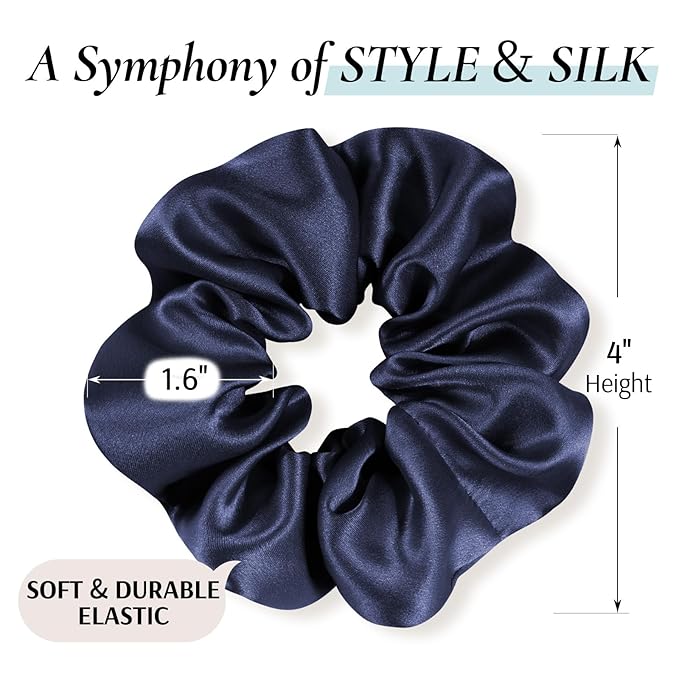 Zenssia Silk Scrunchies for Hair, Mulberry Silk Hair Ties for Women and Girls, No Damage Elastic Ponytail Holders(Black, Navy, Silvergrey)