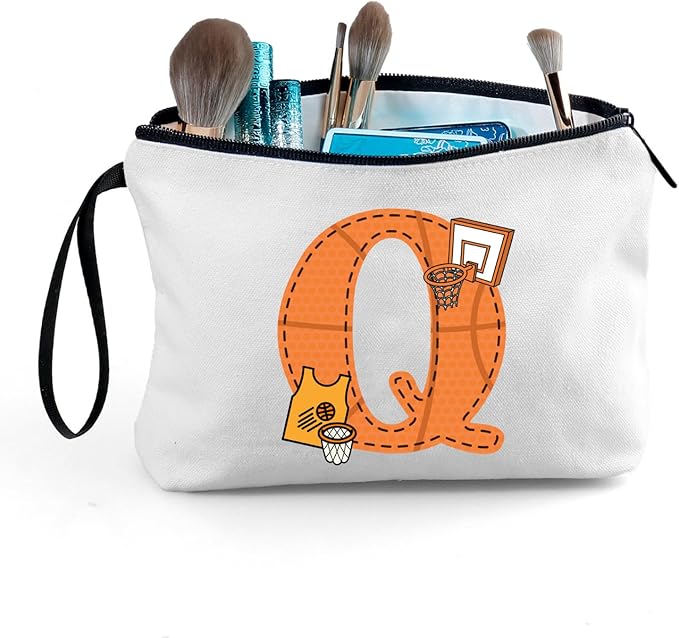 ARIOSEY Basketball Gifts Monogrammed Cosmetic Travel Makeup Bag Basketball Accessories Graduation Birthday Gifts for Girls Coaches Daughters Team Friend Mom Player-Q