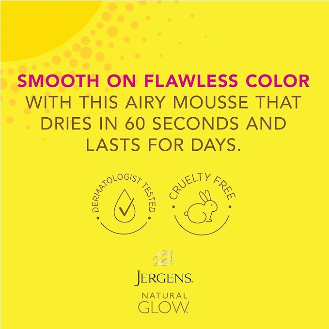 Jergens Natural Glow Instant Self Tanner Mousse, Sunless Deep Bronze Tan, Sunless Self-tanner, for a Natural-looking Tan, 6 Oz, Pack of 2