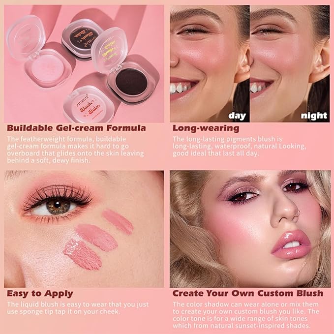 Color Changing Blush,3-in-1 Warm Change Blush,Pink Cream Blush,Transparent Skin Tone(02)