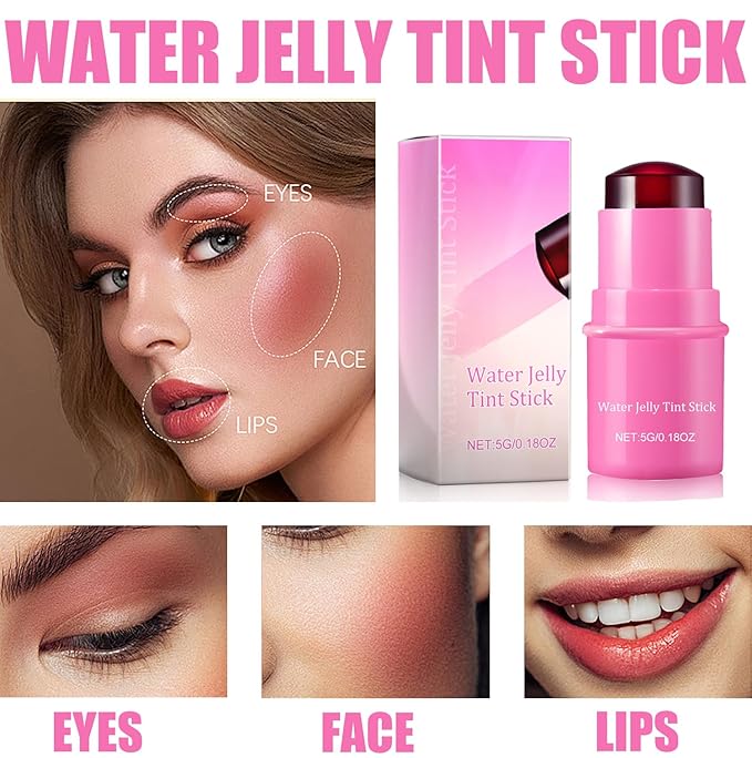 Milk Cooling Water Jelly Tint, Jelly Blush Stick Makeup Jelly Tint, Milk Jelly Blush, Cruelty Free, Blush Stick for Cheeks and Lips
