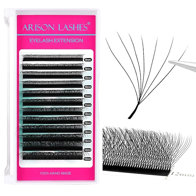 7D W Shape Eyelash Extension Premade Fans Volume Lash Extension Easy Fanning False Lashes Matte Black Volume Premade Cluster W Lashes(0.07-D-8-15mm)