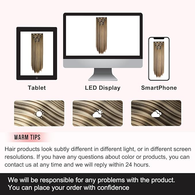FLUFYMOOZ 6PC Clip in Hair Extensions 24" Straight Long Extensions for Women Synthetic Hairpiece (Chocolate Brown with Blonde Highlights)
