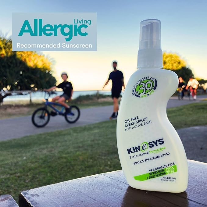 KINeSYS Fragrance Free Clear Spray Sunscreen for sensitive skin, SPF 30, Hypoallergenic, Broad Spectrum UVA/UVB protection for Face & Body, PABA and Oxybenzone FREE, 700+ Sprays, 4 Fl Oz/120 mL