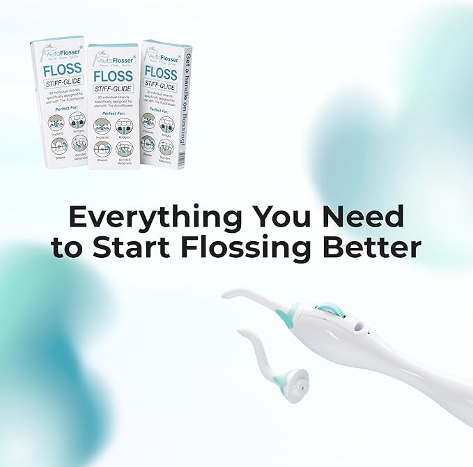 The AutoFlosser Floss Threader Strands for Implants, Bridges, Braces & Retainers, Refills for The AutoFlosser Handle, Shred-Resistant Dental Floss, Stiff-Glide, 90 Strands