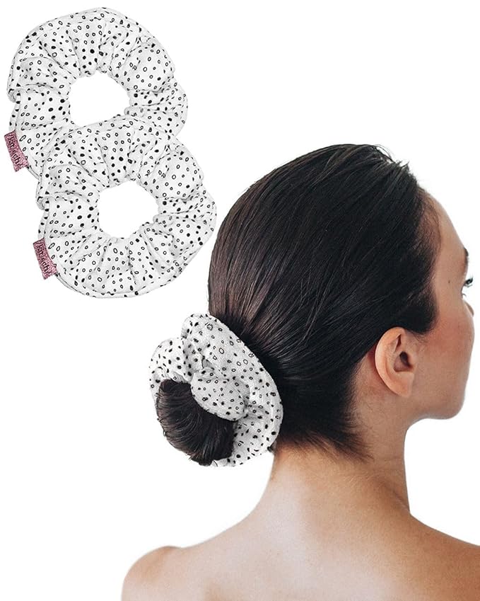 Kitsch Microfiber Hair Towel Scrunchies - Soft and Highly Absorbent Microfiber Scrunchie for Women | Reduces Heat Drying Time | Ideal Gifts for Women - 2pcs (Micro Dot Design)