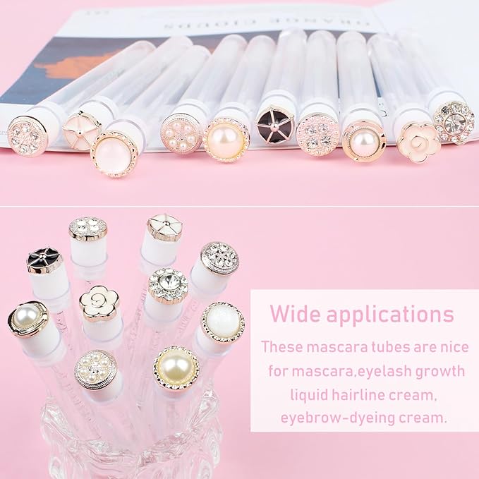 20pcs Mascara Wands Tube Reusable Lash Spoolies Pear Diamond Tube Eyelash Brush Tubes Spoolies Lash Extension Brushes Applicators Makeup Tools (Pearl-Diamond-MlX)