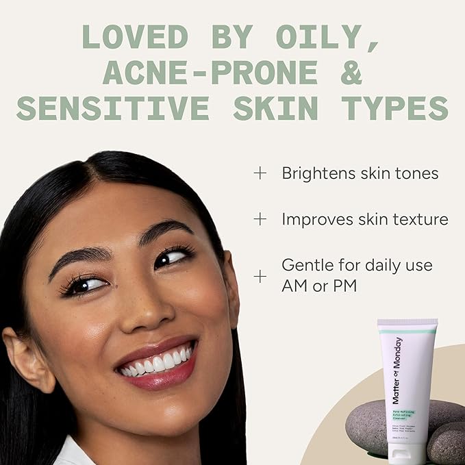 Matter of Monday Pore Minimizing Face Wash - Exfoliating Cleanser with Fruit Enzymes & Bamboo - Daily Facial Cleanser for Oily Acne Prone Skin - Deep Pore Cleanser