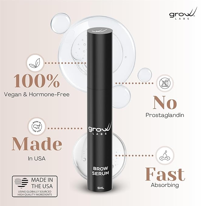 Grow Labs Eyebrow Growth Serum – with Biotin & Peptides – Regrow Eyebrow Hair – Nourishing Formula for Thicker, Fuller, Natural-Looking Brows – Vegan, Cruelty-Free – Made in USA – 5 ml
