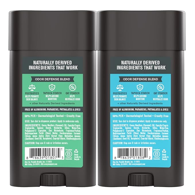 Every Man Jack Men's Pro Deodorant - 48-Hour Odor Defense Blend - Aluminum Free - Contains Postbiotics, Tapioca Starch & Oat Powder - Coastal Surf & Coconut + Vanilla Bundle - 2.6 oz (2 Pack)