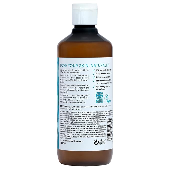 I LOVE Naturals Bergamot and Seaweed Body Wash - Moisturizing Body Wash - Infused with Essential Oils - Plant-Based Body Cleanser - 16.9 oz