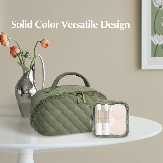 honitty Makeup Bag, Quilted Makeup Bag, Puffy Travel Make up Bags, Cosmetic Organizer Bag, Waterproof Toiletry Bag for Women