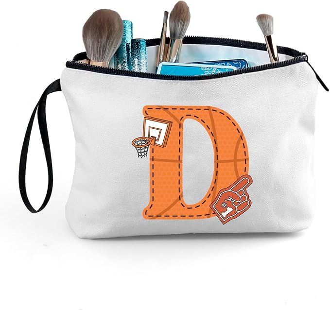 ARIOSEY Basketball Gifts Monogrammed Cosmetic Travel Makeup Bag Basketball Accessories Graduation Birthday Gifts for Girls Coaches Daughters Team Friend Mom Player-D