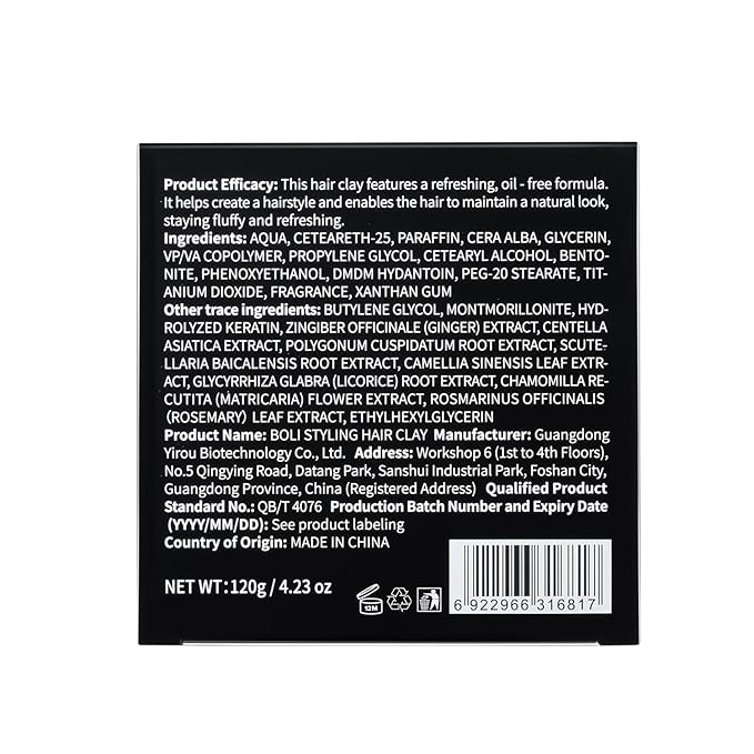 BOLI Hair Clay Styling Clay for Men and Women, Matte & Medium Hold Pomade for All Hair Types Moldable Styling Paste (120g)