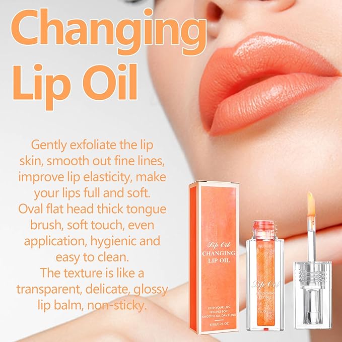 2PCS Magic Color Changing Lip Oil, Moisturizing Nourishing Lip Oil,Light Colour Gloss Non-sticky Lip Oil For Dry Lips Lip Care