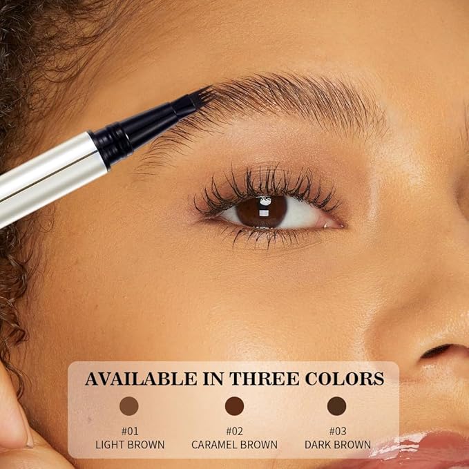 2-in-1 Brow Pen & Liquid Eyeliner – Waterproof Brow Pencil with Fine Microblading Tip, Natural Hair-Like Strokes, Long Lasting, Smudge-Proof Dual-Ended Design(02 CARAMEL BROWN)