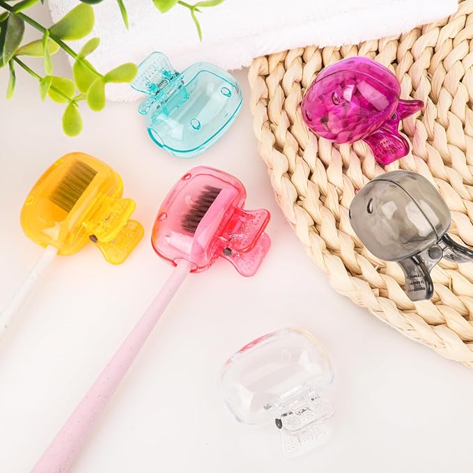 6 Pack Toothbrush Covers Portable Toothbrush Protector Coverings Clips Travel Protector Plastic Brush Pod Protection Clip Case Tooth Brush Covers for Kids Bathroom Home Travel Supplies