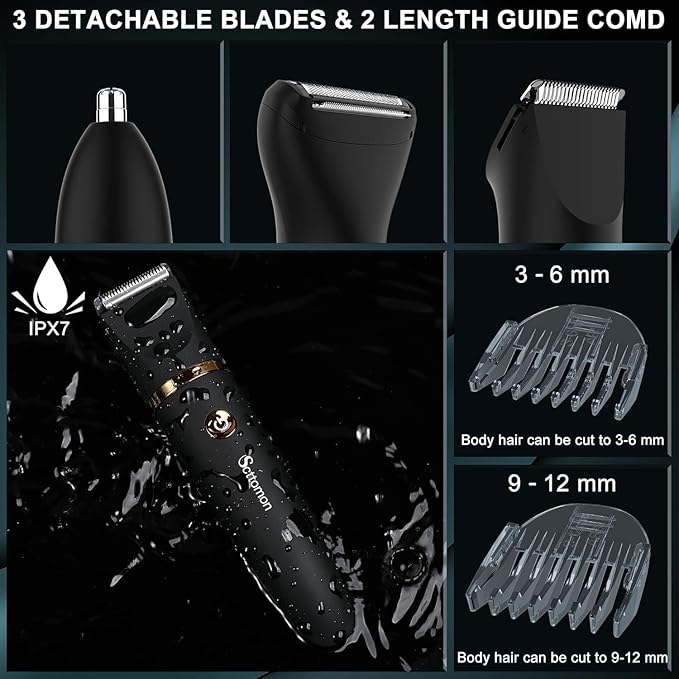 Electric Groin Hair Trim Ball Trimmer for Men Body Shaver Below-The-Waist Groomer Nose Hair Trimmer Waterproof Cordless 3 in 1