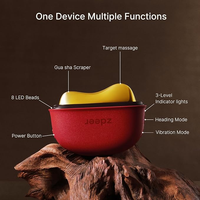 ZDEER LED Red Light for Face & Neck Massager Facial Care Device – Electric Gua Sha Brass Tool with Heat & Vibration for Firming, Sculpting & Skincare, Red