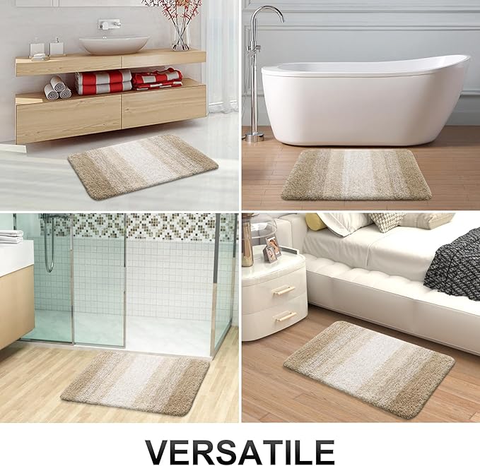OLANLY Bathroom Runner Rugs 47x17, Extra Soft Absorbent Microfiber Bath Rugs, Rubber Backing, Quick Dry, Machine Washable Bath Mats for Bathroom Floor, Tub and Shower, Home Decor Accessories, Tan