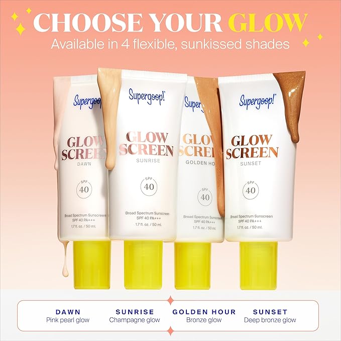 Supergoop! Glowscreen SPF 40, Sunrise (Champagne Glow) - 20 mL, 2 Pack - Glowy Primer + Broad Spectrum Tinted Sunscreen - Helps Filter Blue Light - Hydration - Hyaluronic Acid & Vitamin B5