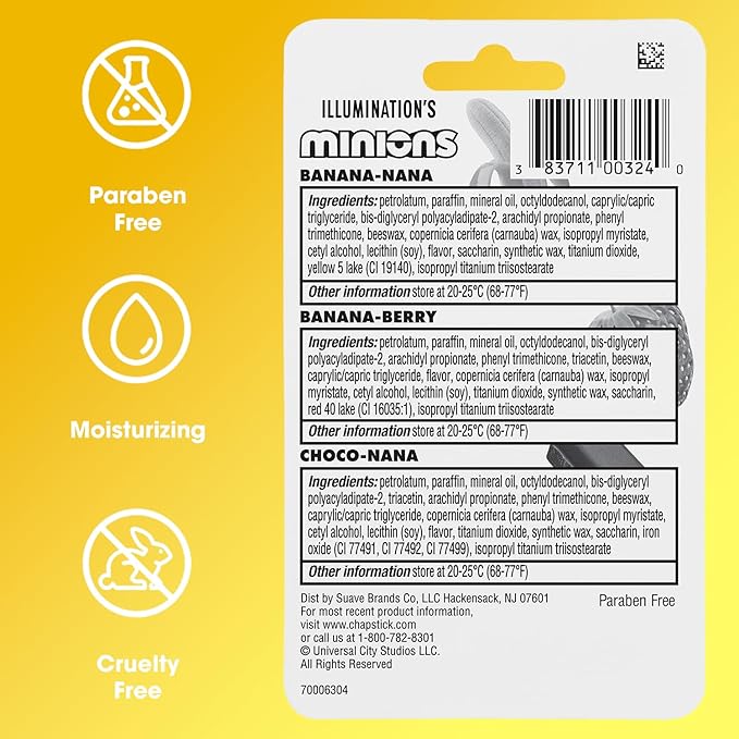 ChapStick Lip Balm, Minions Banana Variety Pack (12 Sticks), Party Favors for Kids, Stocking Stuffers, 0.15 Oz Ea