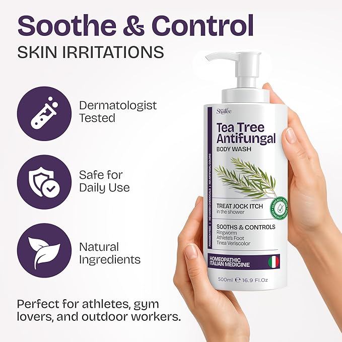 Antifungal Tea Tree Body Wash - Antibacterial Body Wash for Eczema, Jock Itch, Back Acne, Ringworm Treatment for Humans | Antibacterial Soap For Men & Women with 1% Tolnaftate & Tea Tree Oil - 16.9 oz