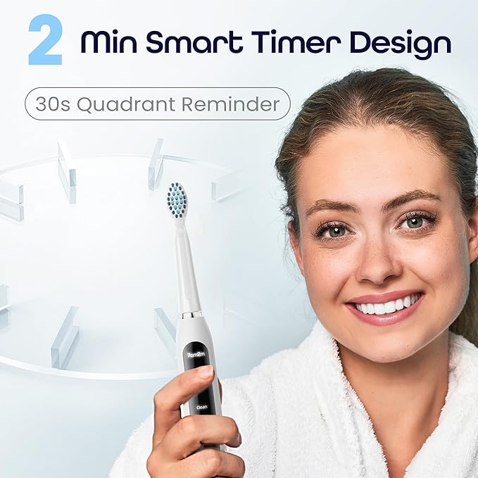 7AM2M Sonic Electric Toothbrush for Adults High Power Rechargeable Toothbrushes with 6 Brush Heads,5 Adjustable Modes, Built-in 2-Minute Smart Timer,3 Hours Fast Charge for 45Days White