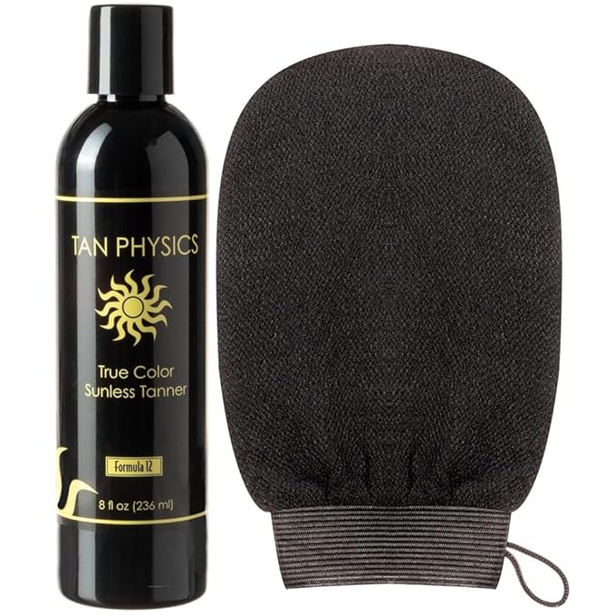 Tan Physics Self Tanner, 8 Fl oz with Exfoliation Mitt by Quest Skin Care - Tan Physics True Color Sunless Tanner - Tan Physics Sunless Tanner - Self Tanners Best sellers - Quick Tan & Sunless Tan