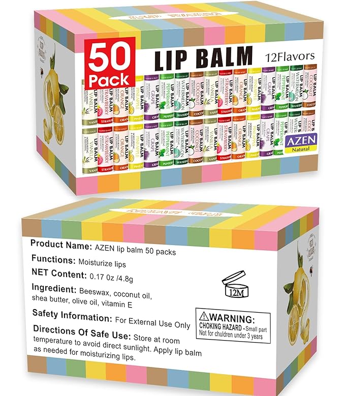 AZEN 50 Pack Lip Balm, Natural