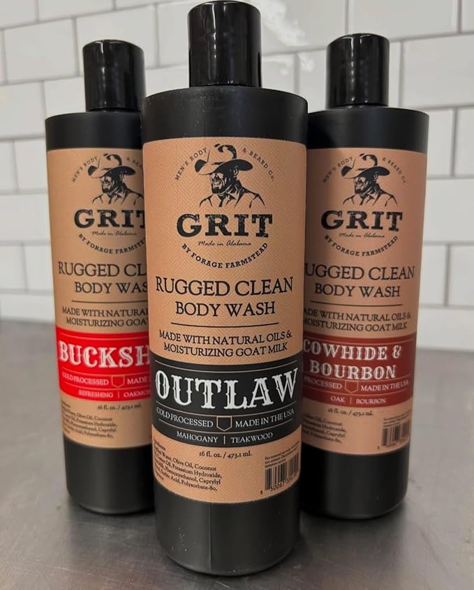 GRIT Goat Milk Body Wash Cowhide & Bourbon | All Natural | Dye-Free Body Wash | Enriched with Nourishing Goat Milk | 16 Fl oz