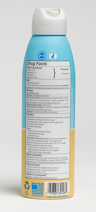 Aloe Up Kids Continuous Sport Sunscreen Spray SPF 50 - Broad Spectrum Sheer Face and Body Sunscreen Protector for Sensitive Skin - With Aloe Vera Gel - Dries Fast - Reef Safe - Fragrance-Free - 6 Oz