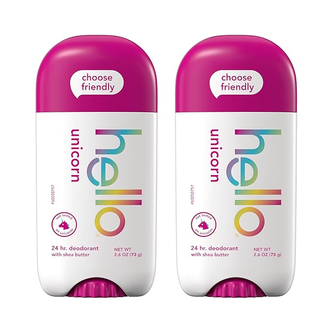 hello Unicorn Aluminum Free Deodorant for Women, Girls, Safe for Kids, Dermatologically tested, Natural Fragrance, 2 Pack