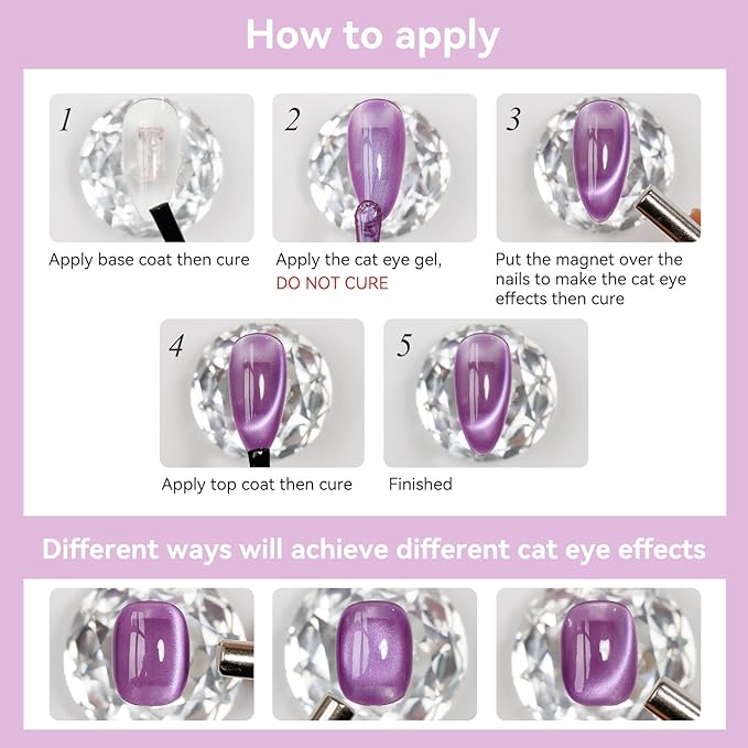 Purple Cat Eye Gel Nail Polish, Magnetic Nail Polish Mirror Glass Smoothie Cateye UV Gel Polish Holographic for Nails Art Manicure DIY at Home