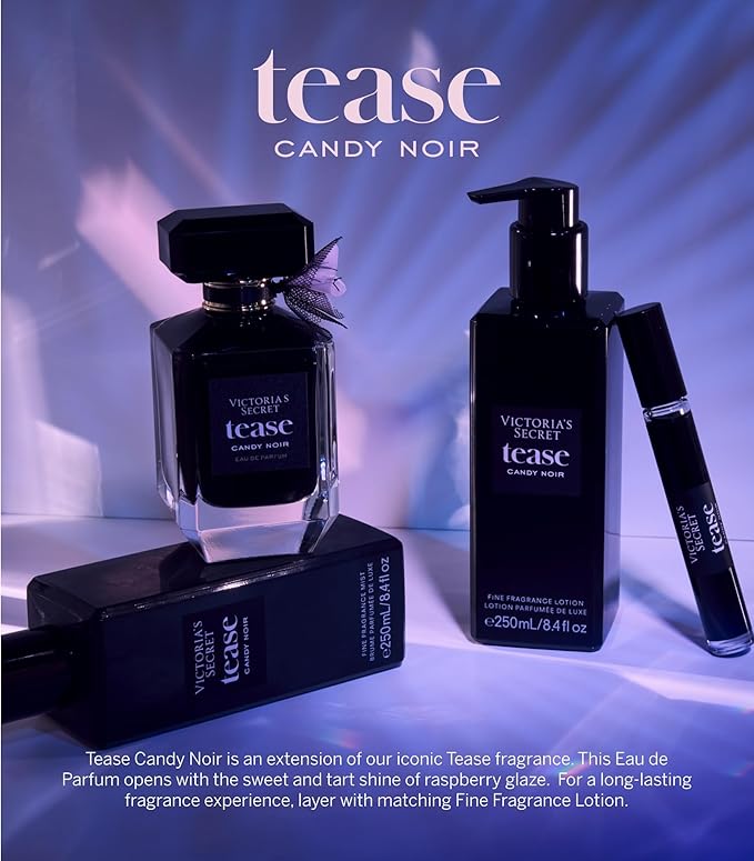 Victoria's Secret Tease Candy Noir Fragrance Mist, Notes of Raspberry Glaze, Night-Blooming Iris & Warm Tonka, Body Spray for Women (8.4 oz)