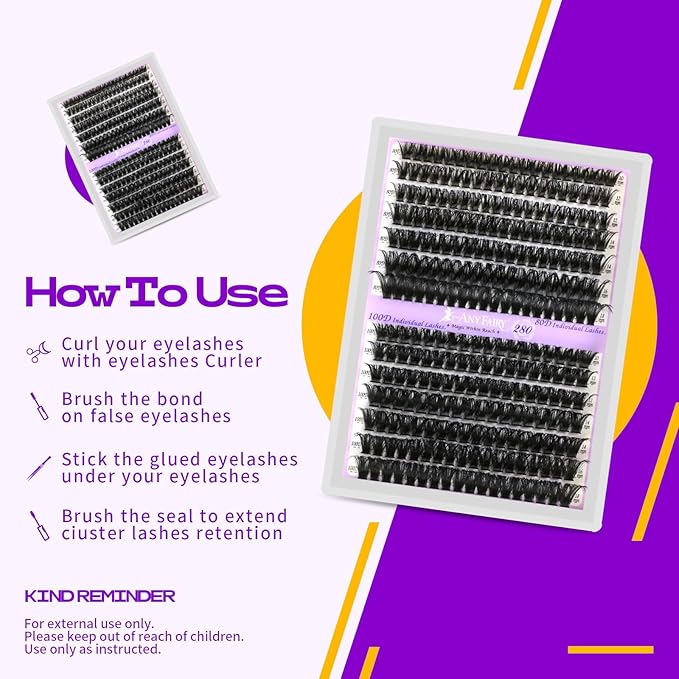 Lash Clusters kit DIY Lash Extension kit 280pcs 10-18mm Wispy Individual Lashes kit with Lash Bond and Seal, Lash Tweezers for Self Use,Beginner-Friendly(sylph 80D-100D-KIT)