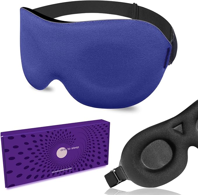 DTS Sleep Mask for Men Women Side Sleepers Eye Mask Zero Eye Lash Pressure 3D Complete Light Blocking Night Blindfold with Adjustable Strap Soft Shade Cover Sleeping Mask for Travel Nap Work Home Blue